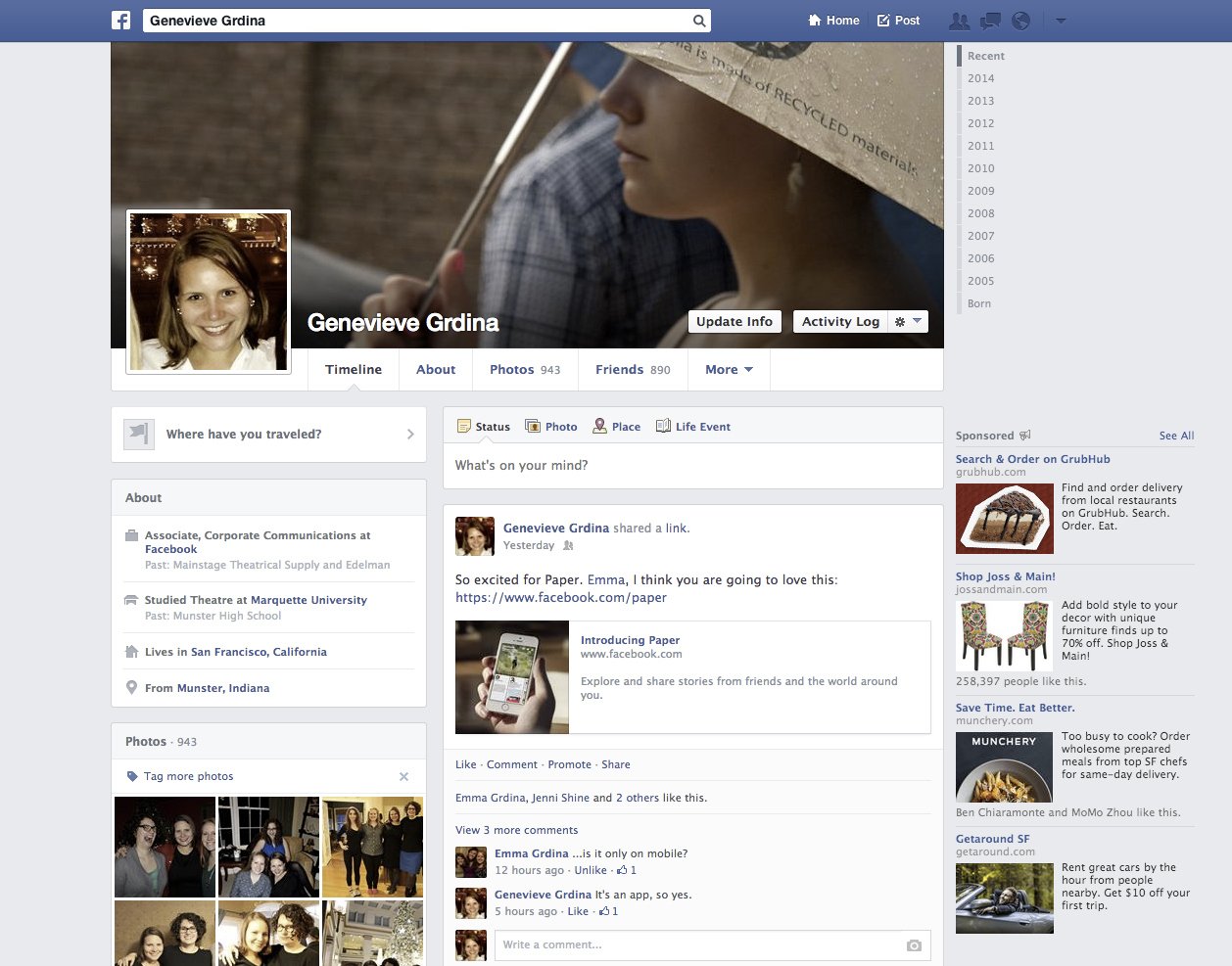 Facebook profile page (2014)